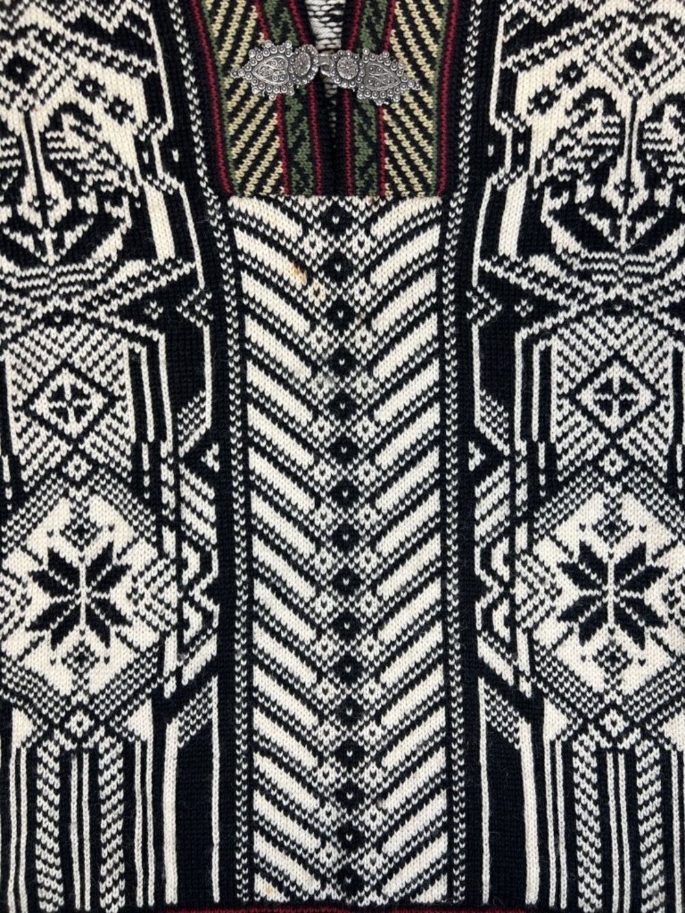 Vintage ODA of Norway Women L Nordic Wool Cardigan Black White Pewter Clasps - Picture 4 of 7